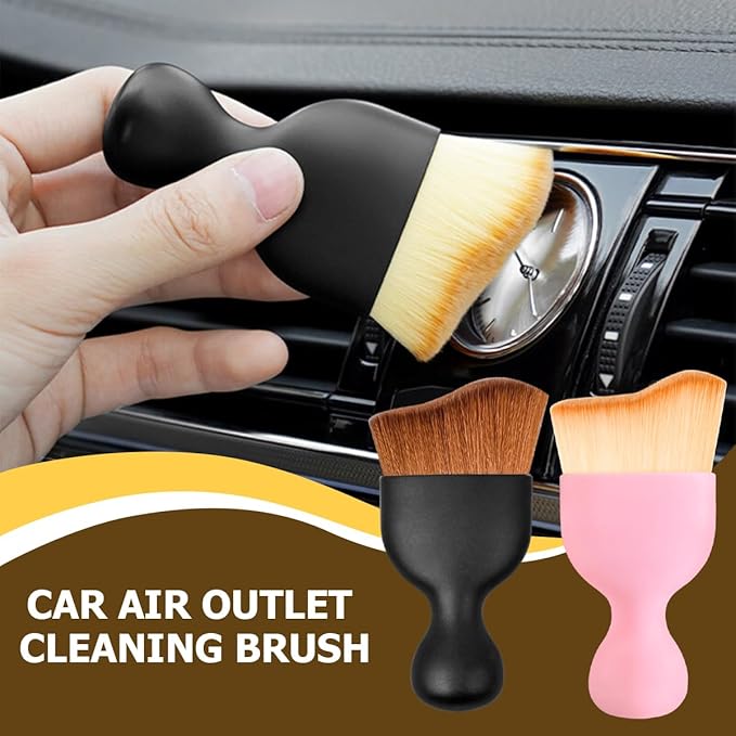 Blilo 2PCS Car Interior Detailing Brush with Dust Cover, Auto Soft Hair Cleaning Brushes, Scratch Free Curved Dirt Collectors, for Vehicle Dashboard Air Conditioner Vents Leather(Red/Blue)