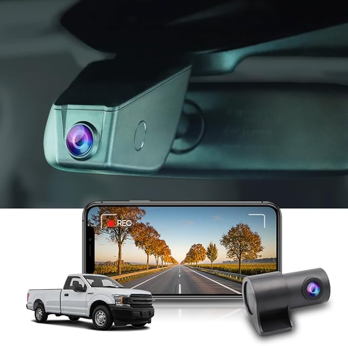 Fitcamx Front 4K +Rear 1080P Dash Cam Adapts for Ford F150 2013-2020 (No Screw Behind Your Cover) HD2-6275, OEM Look, 2 Way HD Video, Loop Recording, WiFi & APP, G-Sensor, Easy to Set, 128GB Card