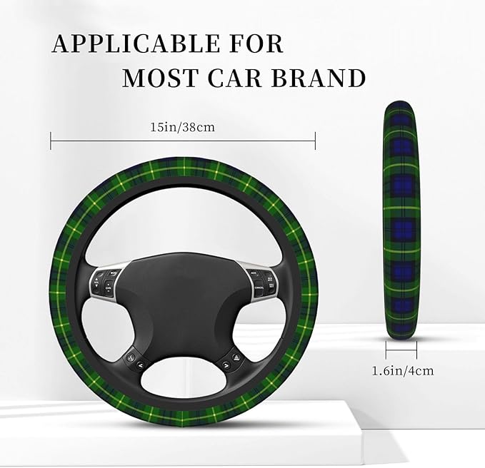 Thickened Elastic Steering Wheel Cover, Gordon Scottish Plaid Printed Tartan Ultra, Soft, Breathable, Fit for Cars, SUVs, Trucks, Stylish Comfortable Grip