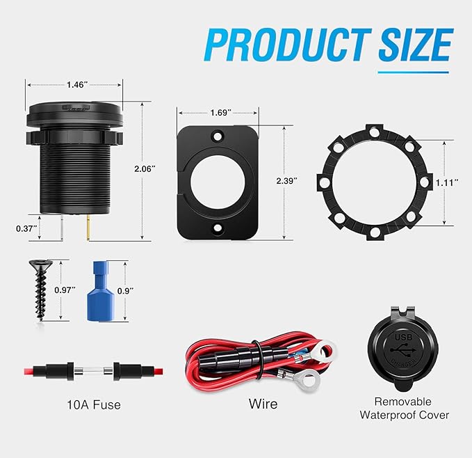 Nilight 2 Pack Quick Charge Socket LED 12V 24V Dual USB Charger 5V 4.8A Car Outlet Panel with ON Off Touch Switch Fused Wire Kit for Cars Trucks Motorcycle RVs Campers