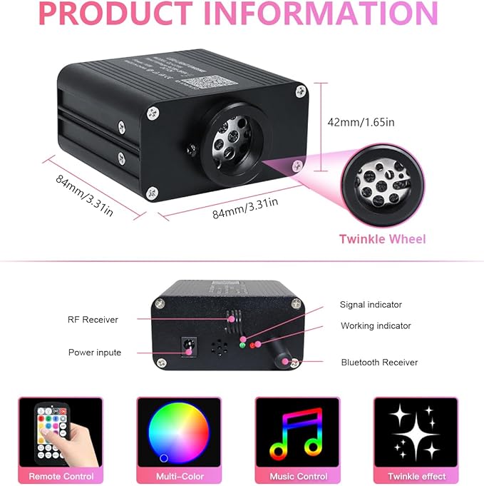 16W Car Home Starlight Headliner Kit, Twinkle & Sound Activate RGBW Fiber Optic Lights with APP & Remote Control, Star Lights for Ceiling Decoration, 300 pcs 9.8ft