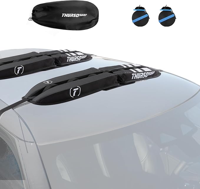 THURSO SURF Universal Soft Roof Rack for Kayak, SUP, Snowboard, Ski – Padded Car Rack System for Paddle Board & Outdoor Gear – Fits Most Vehicles – with Tie-Down Straps & Storage Bag