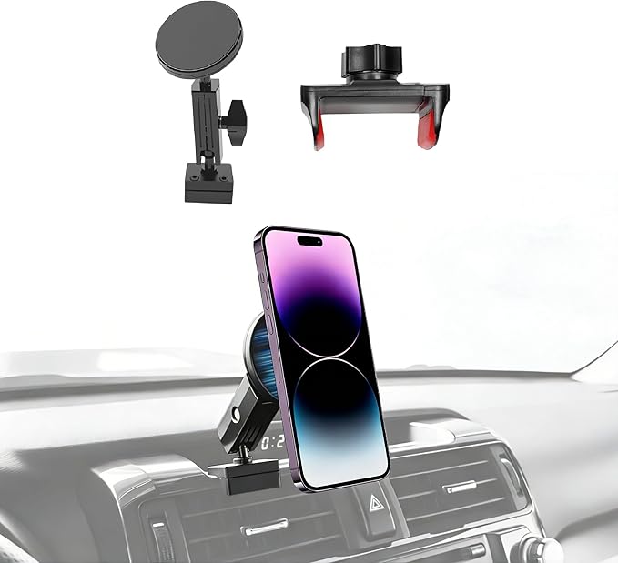 Magnetic Phone Mount for 2010-2024 Toyota 4Runner Accessories, Magsafe Dash Cell Phone Holder Multi-Mount Phone Stand with Extra Clip Bracket for Smartphone for 5th Gen 4-Runner Accessories