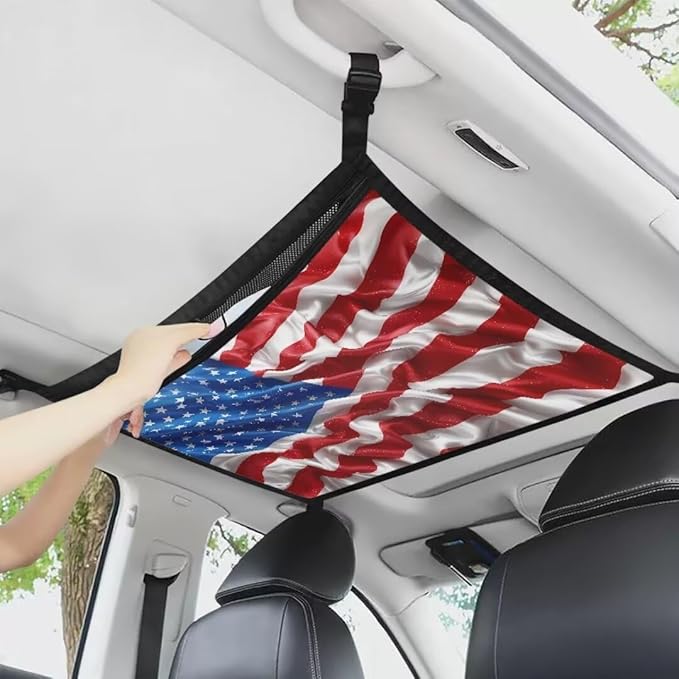 Car Roof Storage Bag USA Flag Print Auto Seat Storage Hanging Bag Multi-Purpose Car Bag Storage Box Organizer Pouch Pocket One-Size-Fits Tidy Pouch Pocket Storage for Small Items