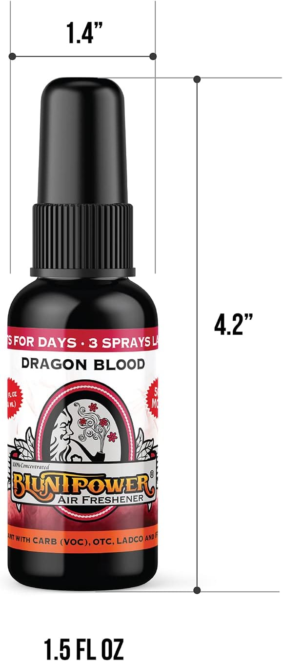 BluntPower (Dragon Blood, 1 Pack) Concentrated Air Freshener Spray - Oil-Based Room Diffuser Spray - Long-Lasting Bathroom Scent, Car Freshener & Odor Eliminator