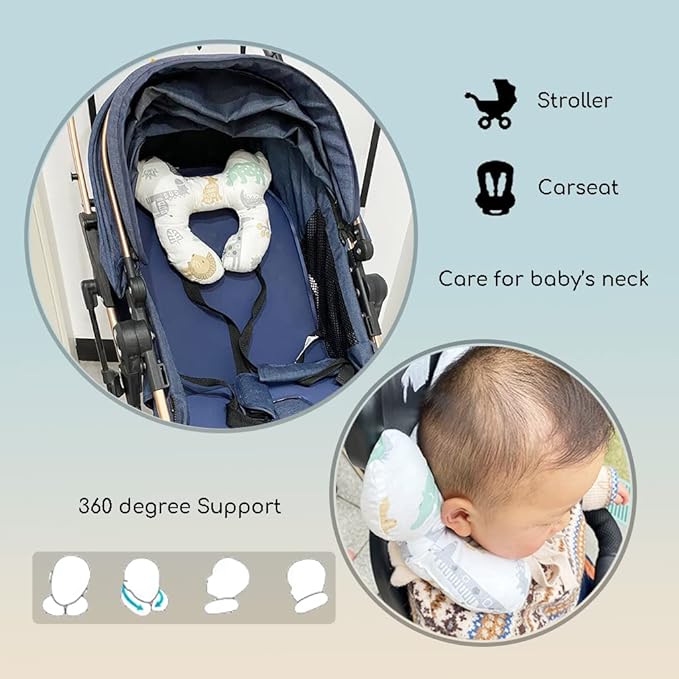 Baby Neck Pillows, Comfortable Baby Travel Head Neck Support Pillow for Car Seat Stroller Pushchair, Soft PP Cotton Travel Pillow for 0-2 Years Old Toddler Infant Newborn, Zoo