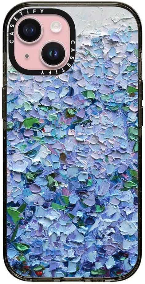 CASETiFY Impact Case for iPhone 15 [4X Military Grade Drop Tested / 8.2ft Drop Protection/Compatible with Magsafe] - Paint Prints - Nantucket Blue Hydrangeas - Clear Black