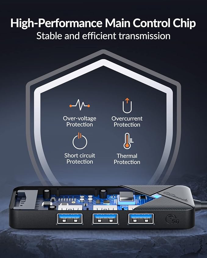 GiGimundo USB C Hub for Laptop, 4 Ports USB Hub 3.0 with SD Card Reader, USB C to USB Hub Multiport Adapter 5Gbps Transfer for Laptop, MacBook, iPad, Dell, Chromebook, Keyboard, Mouse, Black
