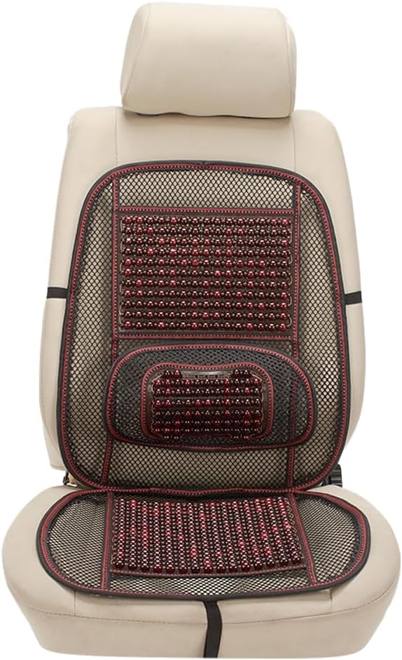 Blueshyhall Natural Massaging Car Seat Cover, Wooden Beaded Car Driver Seat Cushion (Black & Red)