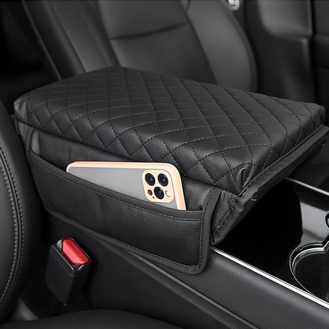 zipelo Car Armrest Cushion, Carbon Fiber Leather Auto Center Console Pad, Memory Foam Armrest Box with Storage Bag, Hand Rest Pillow with Organizer Pockets, Universal Fit for Most Vehicles (Blue)