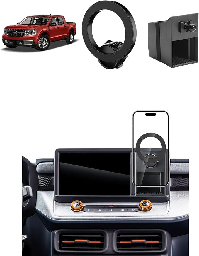 PZK Car Phone Holder for Ford Maverick 2022 2023 2024 Accessories Compatible with Magsafe Car Phone Mount with Cubby Insert Stroage Box Trunk Dash Mount Hands Free 360° Rotation
