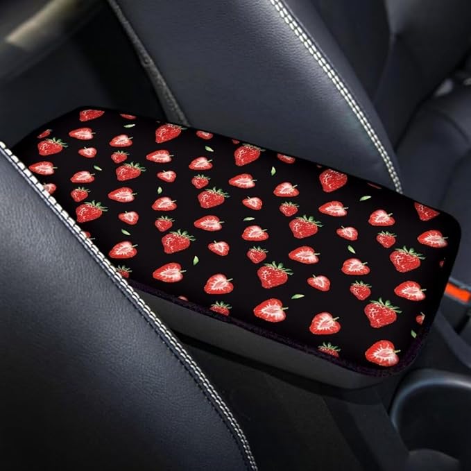 Coldinair Strawberry Universal Car Center Console Pad Soft Armrest Protector Cover Fit for Most Vehicle,SUV,Truck,Car Interior Accessories Decor