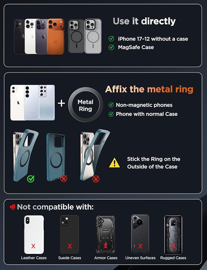 MSXTTLY Magnetic Car Phone Holder 360° Adjustable Tesla Phone Mount Foldable Car Mount 2026 Zinc-Alloy Magsafe Phone Holders for Your Car for iPhone 17 Pro Max 16 15 14 13 12 Plus, Carbon Fiber