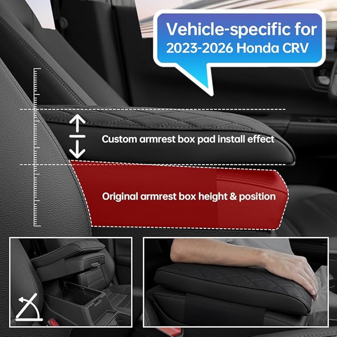 CRV Center Console Cover/Pad Fit 2023 2024 2025 2026,Faux Leather Honda CRV Armrest Mat,Ergonomic Support Cushion,Console Protector,Waterproof Wear-Resistant Scratch-Resistant