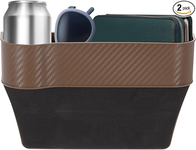 HARFINGTON Car Seat Gap Filler Organizer 10.2 x 6.5 x 2.8 Inch PP Universal Car Organizer Storage Box Between Seat and Console (Left) with Cup Holders for Phone Sunglasses Keys, Brown