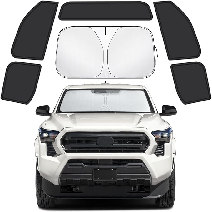 Car Window Shades for Toyota Tacoma 2024 2025 2026, Privacy Window Covers 6PCS for Side, Rear & Windshield, Car Shield Sunshade for Privacy Protection, Heat Blocking, Camping and Parking