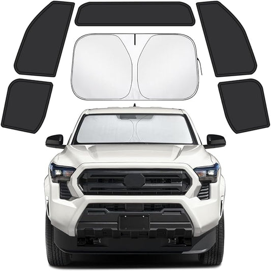 Car Window Shades for Toyota Tacoma 2024 2025 2026, Privacy Window Covers 6PCS for Side, Rear & Windshield, Car Shield Sunshade for Privacy Protection, Heat Blocking, Camping and Parking