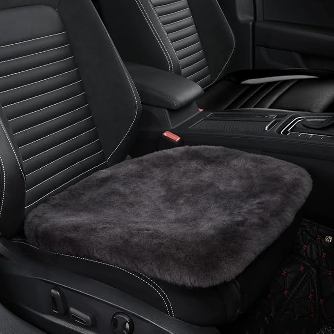 Genuine Sheepskin Auto Seat Pad, Australian Soft Wool Seat Cover Breathable and Sweat-Wicking Comfort Warm Universal Fit,19.2 inch x19.2 inch (Front seat Cushion 1pc, Dark Grey)