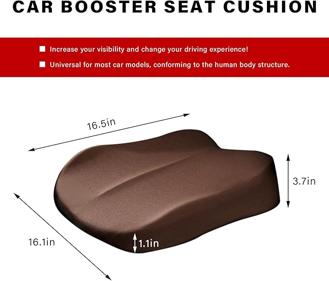 Car Seat Cushion, Ergonomic Memory Foam Auto Booster Seat Pad with Nonslip Bottom, Comfortable Vehicle Cushion for Short People Driving Fit for Sedan Truck SUV, Car Accessories (Coffee)
