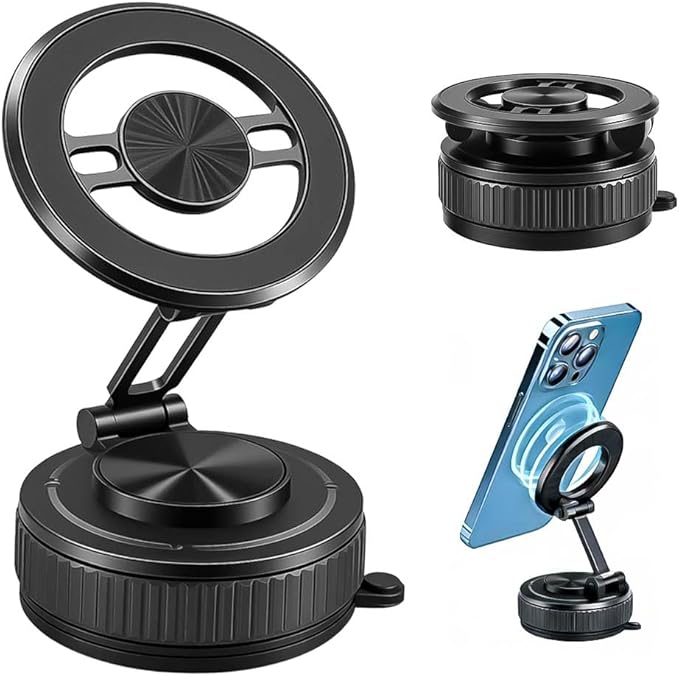 Vacuum Magnetic Phone Holder for Car, 360° Ajustable Car Holders for Magsafe,Ultra Strong Suction Cup Phone Mount, Foldable Cell Phone Holders for Car/Gym/Mirror Bracket for iPhone & Android