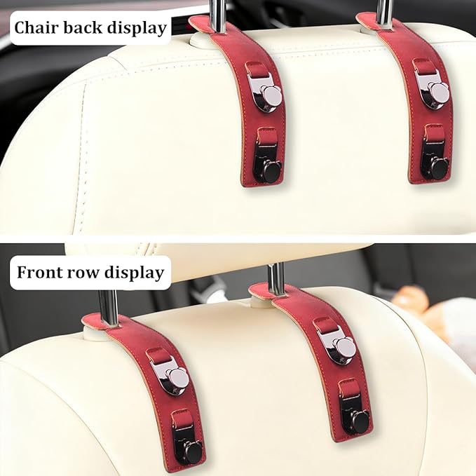 HZEL 2PCS Car Seat Headrest Hooks, Dual Hook Suede Vehicle Backseat Storage Holder for Purse Handbag Coat, Multifunctional Auto Seat Back Grocery Hanger Organizer, Universal for Vehicles (Red)