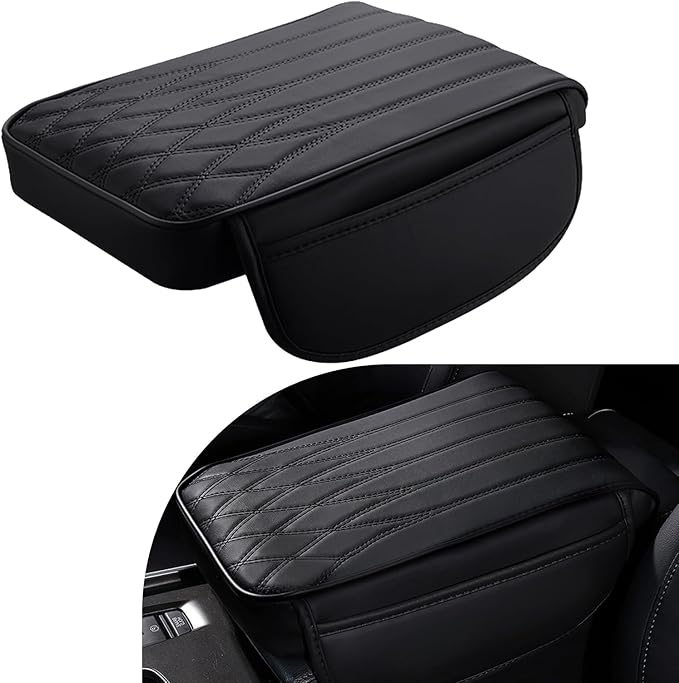 MLY 1 PC Car Center Console Cover, Durable Leather Memory Foam Armrest Cushion Pad with Height Booster, Anti-Scratch Center Console Protector, Universal Fit Organizer Accessory for Most Cars (Black)