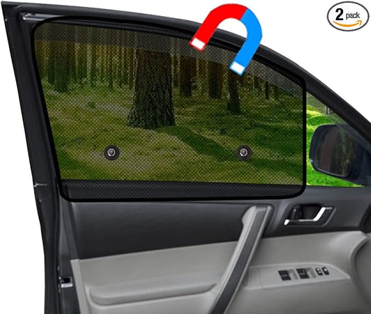 Ovege Car Window Shades Magnetic 2pcs Universal Car Window Screen Mesh Side Window Sun Shade Automotive Window Sunshades for Driver Passenger (Front Seat 2pcs-)