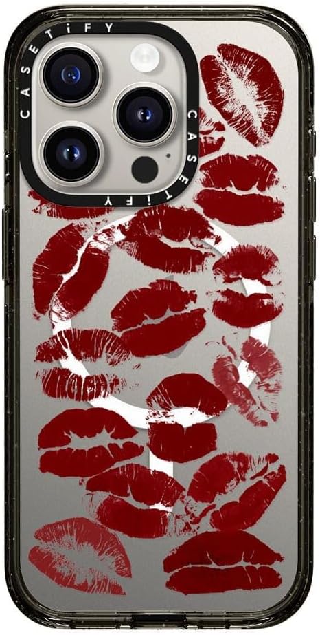 CASETiFY Impact iPhone 15 Pro Case [Slim/Compatible with Magsafe / 8.2 ft. 4X Military Grade Drop Protection] - Hot Lips - Clear Black