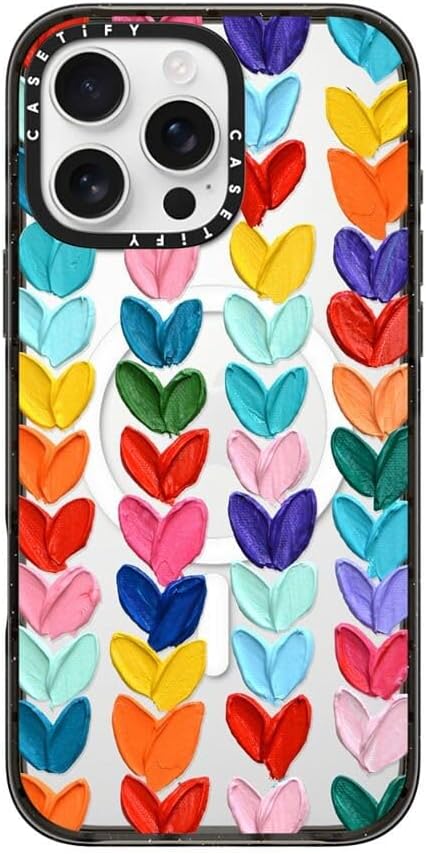 CASETiFY Impact Case for iPhone 16 Pro Max [Slim / 8.2 ft. 4X Military Grade Drop Protection/Compatible with Magsafe] - Clear Polka Daub Hearts - Clear Black