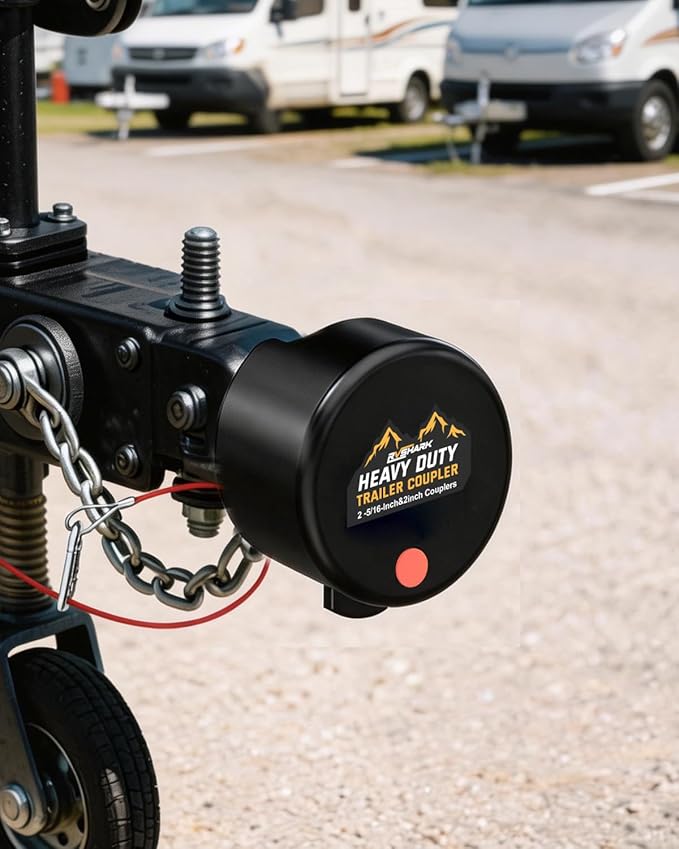 Trailer Hitch Lock, Heavy Duty Trailer Coupler Lock Fits 2-5/16"&2" Couplers, Anti-Theft Structural Steel Tongue Lock Essentials Accessories for RV, Trailer, Boat, Cargo, Camper, Utility–Black