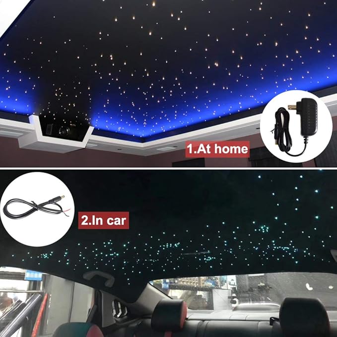 Led Twinkle Fiber Optic Lights Star Ceiling Kit Headliner 10W RGBW RF Remote 200 Strands 6.5ft/2m Optical Fiber Lights for Cars and Room