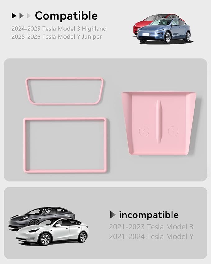 Farmogo Protector Trim Frame for 15.4'' Tesla Model Y & Model 3 Highland 2024-2026 Accessories with Wireless Silicone Charging Mat Screen Edge & Rearview Mirror Protector Frame (3 PCS Pink)