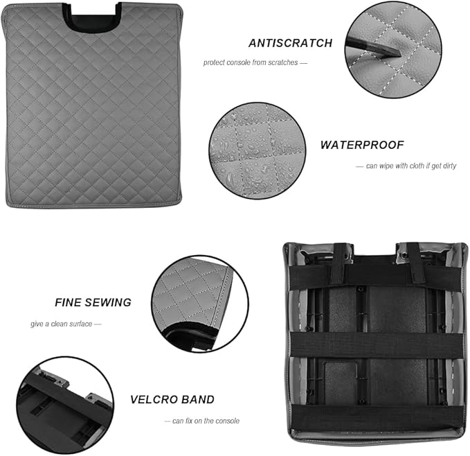 DEYTOP Center Console Cover for Chevy Silverado & Tahoe 2007-2013 Console Armrest Cover for GMC Sierra 2007-2013 Car Cushion Protector Pad (Jump Seat Console ONLY) (Gray with Pad, 07-17 Jump SEAT)