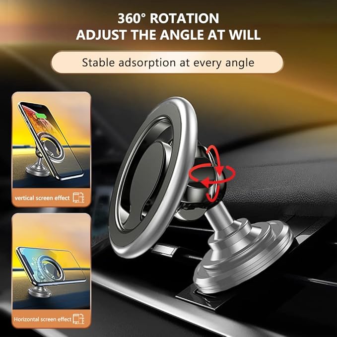 Compatible for MagSafe Car Mount for iPhone,2026 New Upgrade Dashboard 360° Rotation Magnetic Car Mount,Universal Cell Phone Holder for MagSafe iPhone 15/14/13/12 and Above Series (Silver)