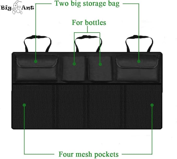 Big Ant Back Seat Trunk Organizer,Space Saving Car Trunk Storage Organizer with Lid Keep your Trunk Clean and Tidy 8 Large Pockets Car Organizer for Kids,Travel (34 x 18 inch)