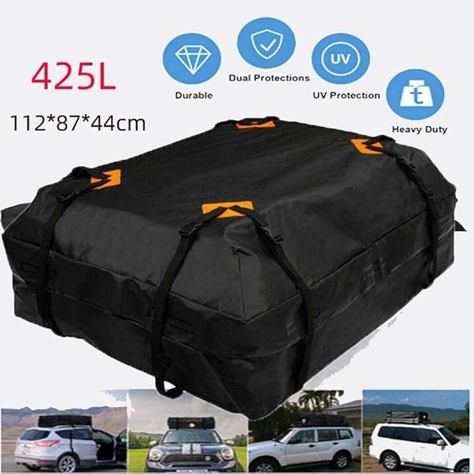 Enfudid Car Roof Bag Cargo Carrier, Waterproof Large Cube Storage Bag, Anti-Tear Oxford Tarpaulin Roof Top Carrier, Car Cargo Black Roof Bag for Car SUV Camping Bag