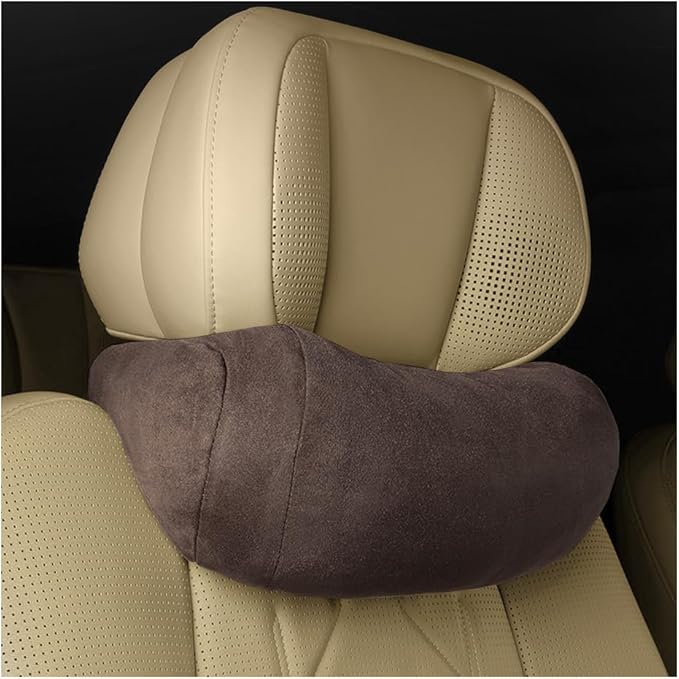 Car Headrest Neck Pillow, Suede Soft Comfortable Vehicle Seat Support Head Rest Pillow Cushion for Driving, Automotive Interior Accessories, Universal for SUV Sedan Truck (Coffee)