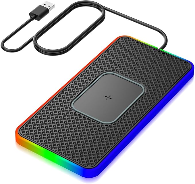 Wireless Charging Pad For Car, 15W Non-Slip Fast Charging With LED Light Silicone Pad Phone Charger, Compatible With Multiple Smartphones(100CM USB)