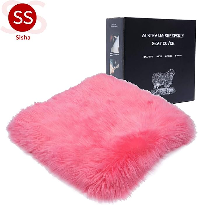 Winter Warmth: Universal Sheepskin Seat Cushion Cover - Natural Wool, for Cars, Trucks, SUVs & Vans - Cozy & Stylish Driving Companion Front Pink