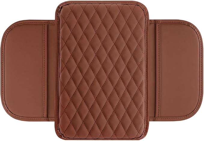 Mandark Car Center Console Cover, Microfiber Leather Vehicle Armrest Protector Cushion with 2 Storage Bags, Auto Interior Arm Rest Seat Box Pad Accessories, Universal for SUV, Sedan, Truck (Brown)