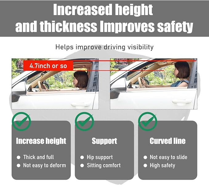 Car Booster Front Seat Cushion, Breathable Mesh Adult Booster Seat Pad, Portable Increasing Height Cushion for Most Cars, Offices, Homes, Universal Car Accessories (Black&Gray)