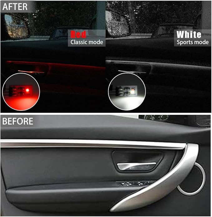 NJSBYL 4PCS LED Door Panel Handle Ambient Circuit Board for B-MW 3 4 5 Series X1 M4 Gran Turismo Touring Sedan Convertible Coupe F10 F30 F31 F32 F33 F34 F36 F48 F82 F83 Red-White Atmosphere Lighting
