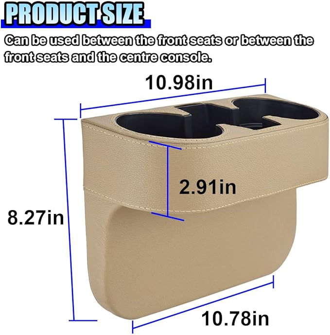 ZIMISI Car Cup Holder, PU Leather Auto Front Console Gap Filler Organizer, Multifunctional Cup Drink Holder, Car Seat Gap Filler Storage Box, Coin Bucket, Cell Mobile Phone Holder (Beige)