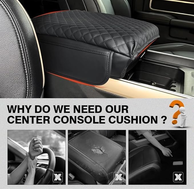 Thickened Center Console Cushion for 2019-2025 Ram 1500/2500/3500 PU Leather Armrest Cover Protector,Anti-Scratch for 5th Ram 1500(Bucket Seat Console) Arm Rest Lid Accessories 19-25