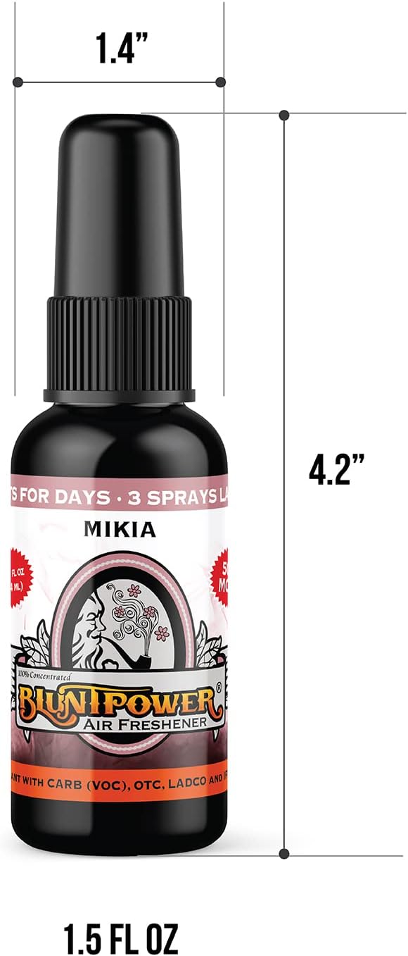 BluntPower (Mikia, 1 Pack) Concentrated Air Freshener for Room and Car Spray - Oil-Based Diffuser Spray Bottle - Long-Lasting Bathroom Spray, Car Freshener, & Odor Eliminator Spray