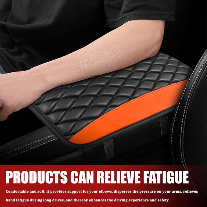 Car Center Console Cushion Pad, Armrest Cover for Car, Leather Waterproof Armrest Seat Box Cover, Auto Accessories Comfortable Arm Rest Box Cushion Pad for Most Vehicles (Orange)