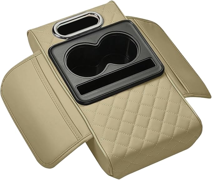 Car Center Console Pad Armrest Cushion Pad Anti Slip Car Decoration with Cup Holder Tissue Box Slot for Car SUV, Style B