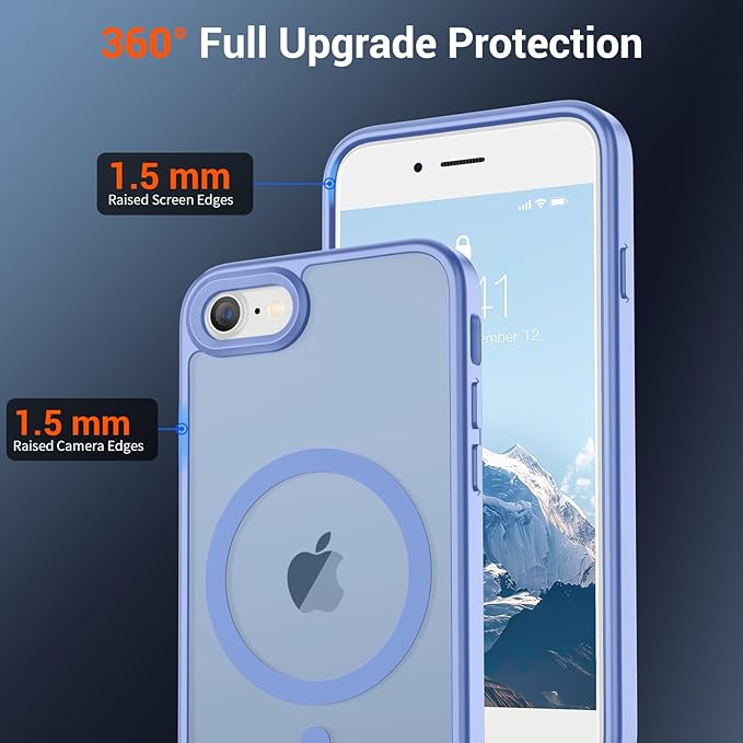 SUPFINE Magnetic for iPhone SE Case 2022 (3rd)/2020 (2nd), iPhone 8 Case (Compatible with MagSafe) (Military Grade Drop Protection) Slim Translucent Matte Phone Case, Blue Purple