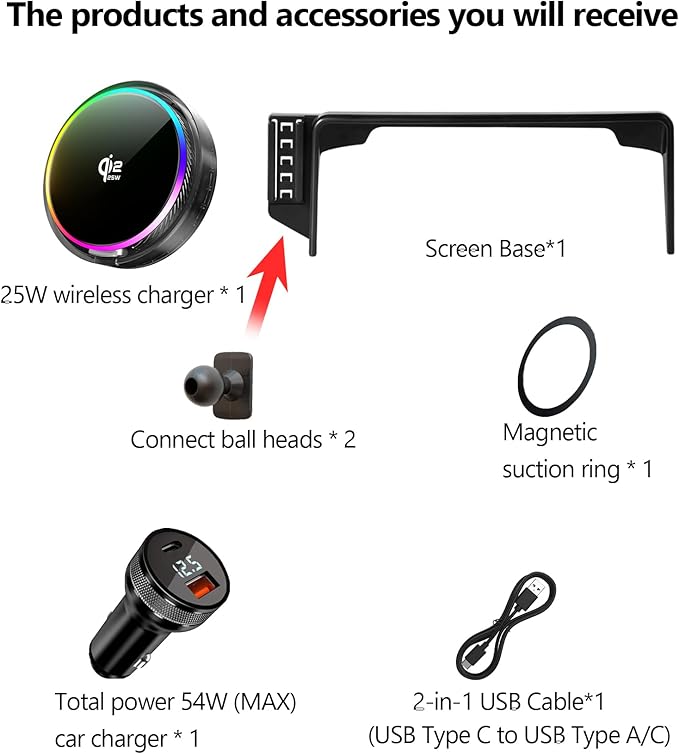 Qi2.2 25W Magnetic Car Mount Charger for Honda CR-V 2023-2026/HR-V 2023-2026 Accessories 7/9 Inch Screen Fixed Clip Fast Charging Cell Phone Holder with Cooling Fan＆54W Fast Adapter