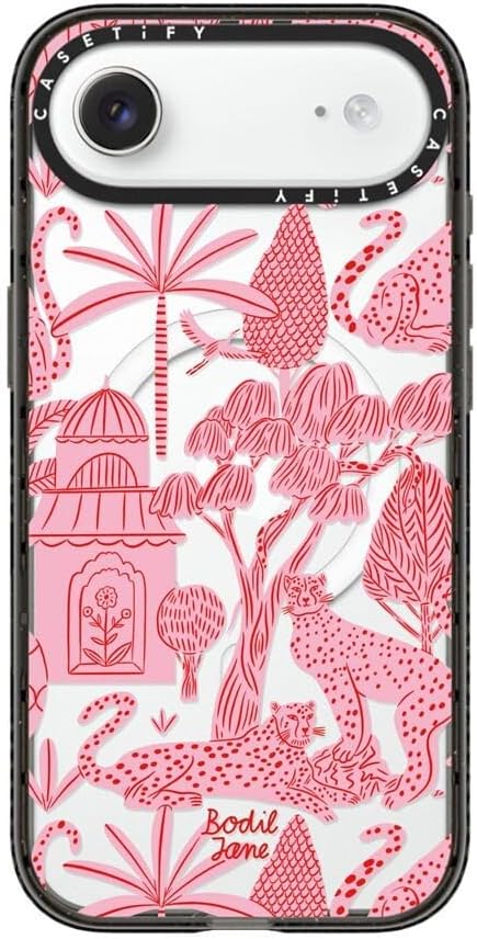CASETiFY Impact iPhone Air Case [Slim/Compatible with Magsafe / 8.2 ft. 4X Military Grade Drop Protection] - Cheetah Paradise Pink - Clear Black